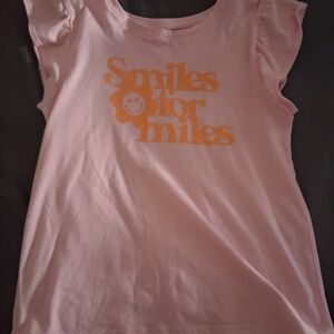 Girls' Pink Short-Sleeve Tee with Orange 'Smiles for Miles' Graphic